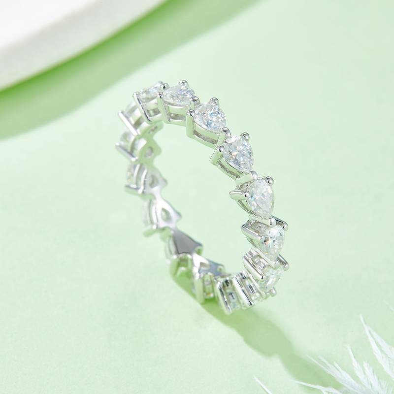 Pear shaped full body lined ring S925 silver plated platinum moissanite diamond women's ring 4.0 carats D-grade